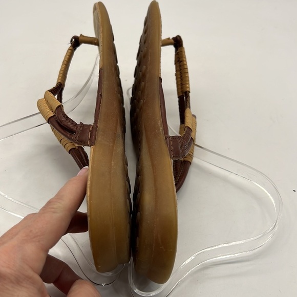 b.o.c. Born Concept Sandals with Brown Strap Wraped in Beige/Gold Ribbon size 9 - Picture 5 of 9